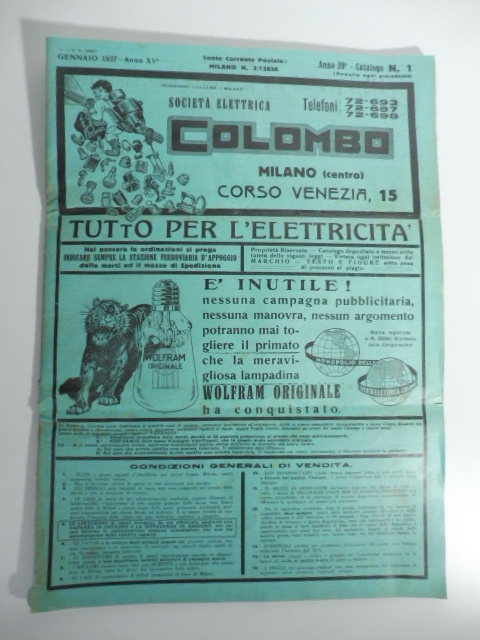 Società elettrica Colombo, Milano. Tutto per l'elettricità. Catalogo n. 1